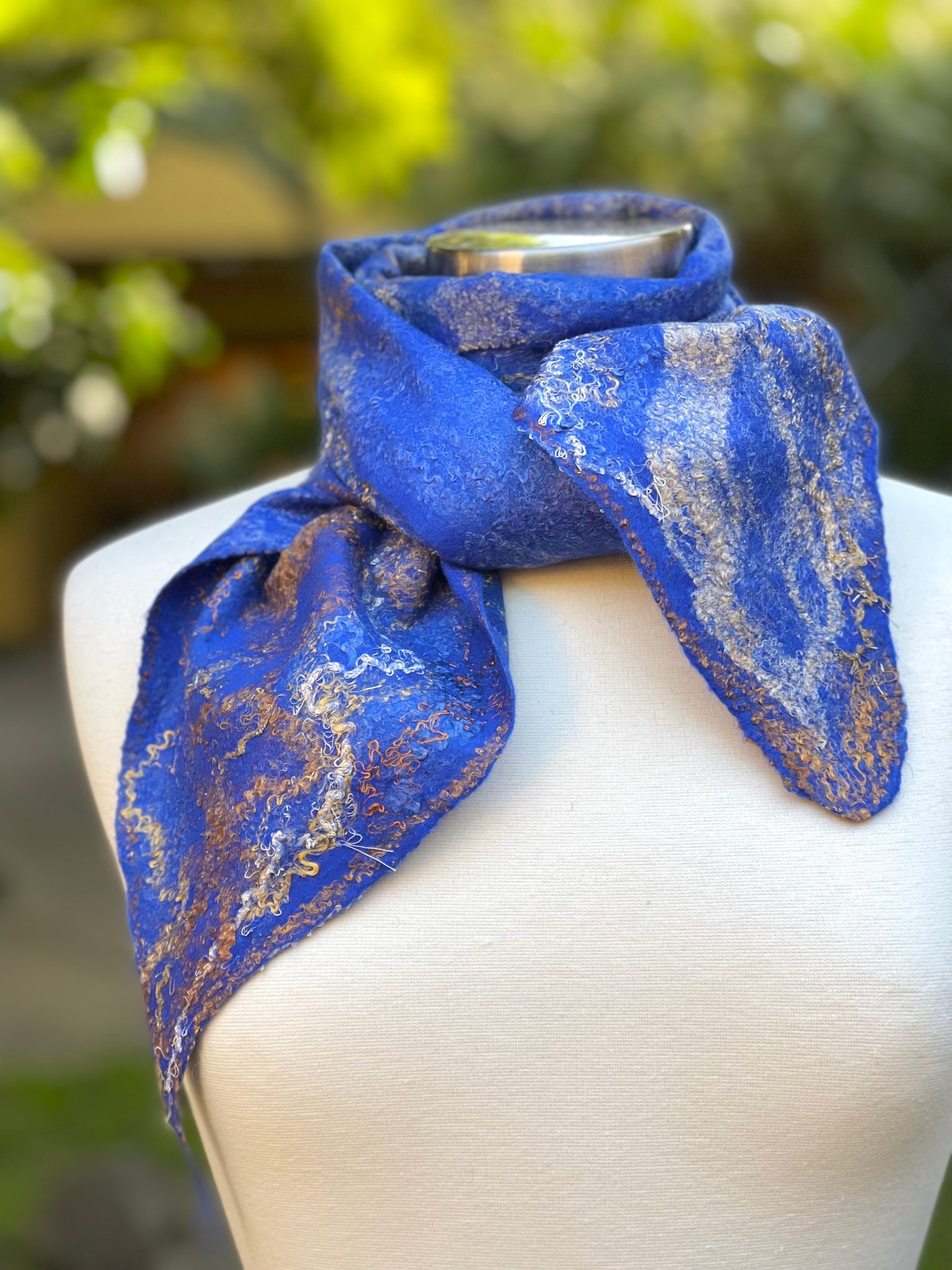 Blue scarf made in Morino Wool and Silk