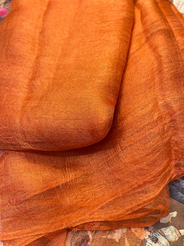 Orange Margilan Silk Gauze for Wet Felting, Craft Fabric Silk Natural Silk Silk For Scarves Hand Dyed, Price for 2 Meters-The Garden of Felt by Marina