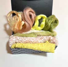 Load image into Gallery viewer, Kit Felt Scarf for Wet Felting, Felting Supplies, Merino Wool, Viscose Fiber, Margelan Hand dyed Silk, Starter Kit for Nuno Felting-The Garden of Felt by Marina