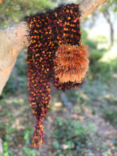 Load image into Gallery viewer, Black, Orange Hand Knitted Scarf for Women with Pocket. Eyelash Fur-The Garden of Felt by Marina