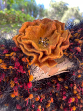 Load image into Gallery viewer, Black, Orange Hand Knitted Scarf for Women with Pocket. Eyelash Fur-The Garden of Felt by Marina