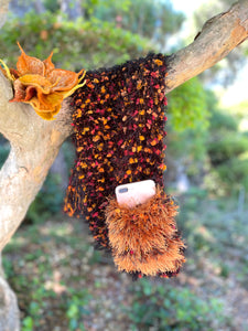 Black, Orange Hand Knitted Scarf for Women with Pocket. Eyelash Fur-The Garden of Felt by Marina