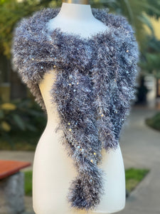 Gray elegant fashion knitted triangular shawl, bridal knitted neckerchief, triangular scarf-The Garden of Felt by Marina