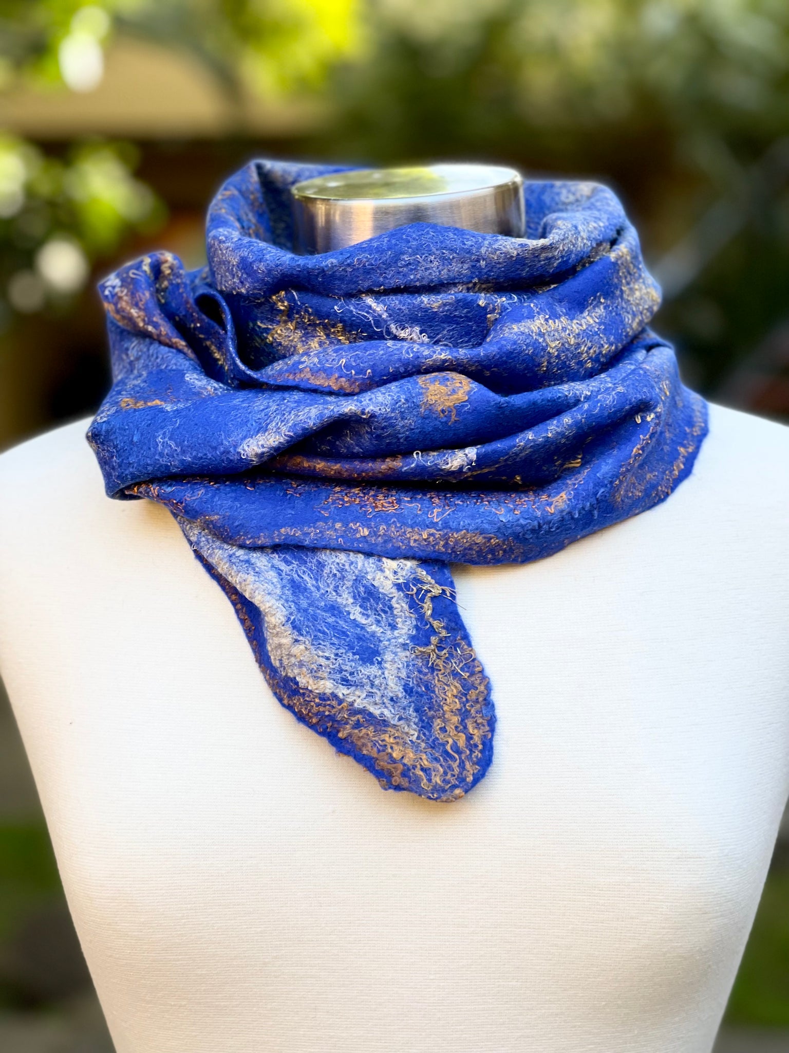 Blue scarf made in Morino Wool and Silk