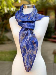 Blue scarf made in Morino Wool and Silk