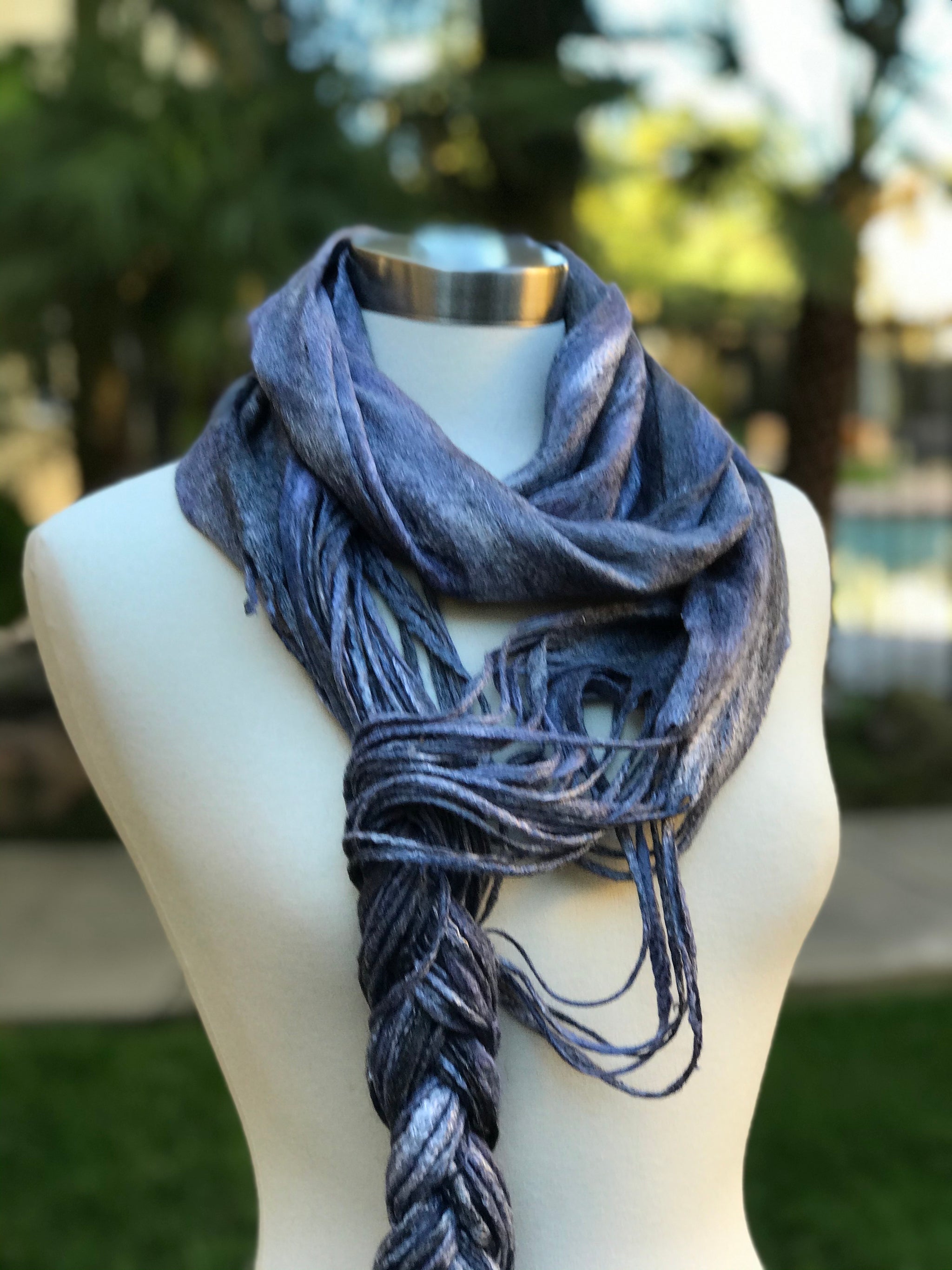 Gray and Dark Blue Silk Scarf Hand Felted with Wool - Unique Christmas Gifts for fashion Women - Unique Gifts for Friends - Free Gift Wrap